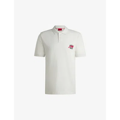 Hugo Boss Mens Natural Double-logo Cotton-piqué Polo Shirt Xs
