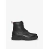 Hugo Boss Mens Black Embossed-logo Leather Ankle Boots Eur 45 / 11 Uk In Black