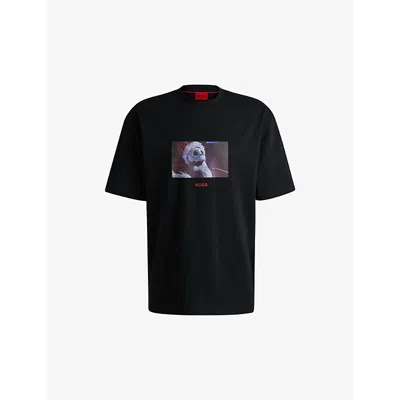HUGO BOSS MENS BLACK GRAPHIC-PRINT CREW-NECK COTTON T-SHIRT XXL