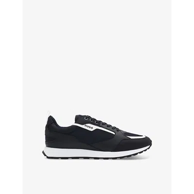 HUGO BOSS MENS DARK BLUE LOGO-EMBOSSED LEATHER AND MESH LOW-TOP TRAINERS EUR 41 / 7 UK