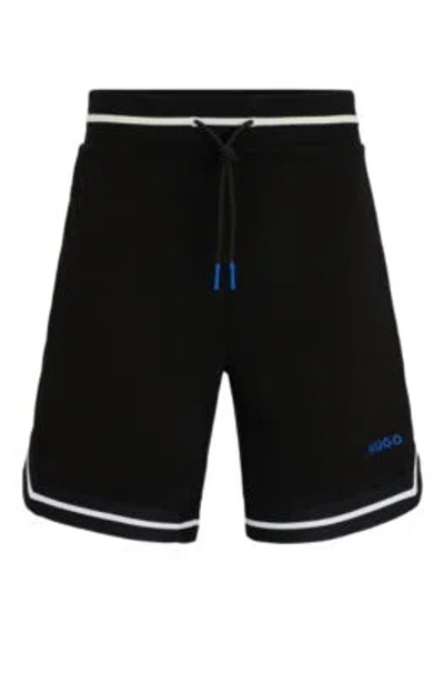Hugo Mesh Shorts With Contrast Logo And Tape In Black