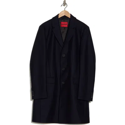 Hugo Migor Wool Blend Notched Collar Coat In Dark Blue