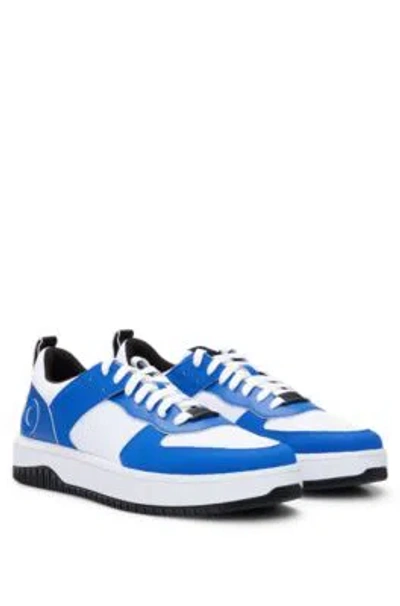 Hugo Mixed-material Lace-up Trainers With Branded Backtab In Blue