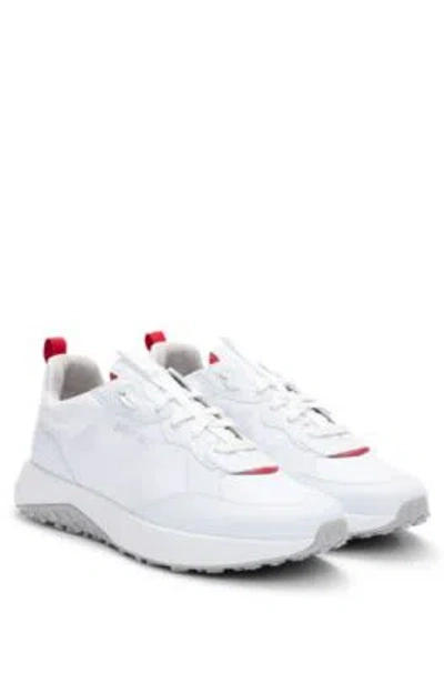 Hugo Mixed-material Lace-up Trainers With Branded Laces In White