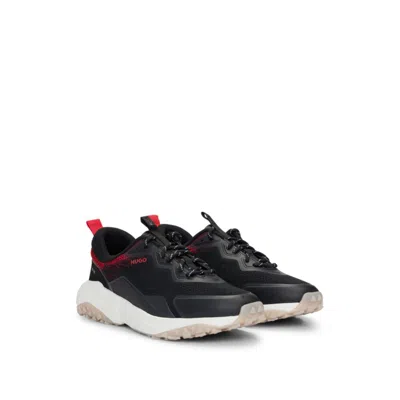 Hugo Boss Mixed-material Lace-up Trainers With Degrad Pattern In Black