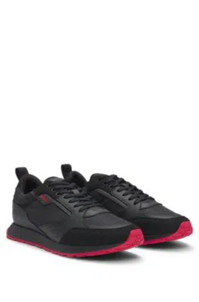 Hugo Boss Mixed-material Trainers With Branded Accents In Black