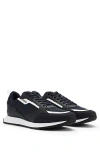 Hugo Boss Mixed-material Trainers With Branded Accents In Dark Blue