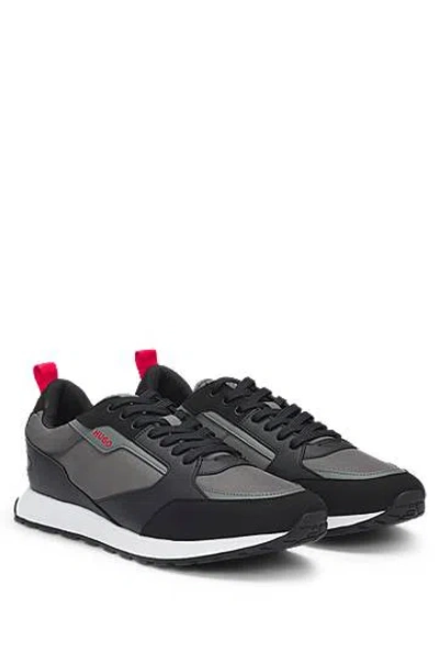 Hugo Boss Mixed-material Trainers With Branded Accents In Grey
