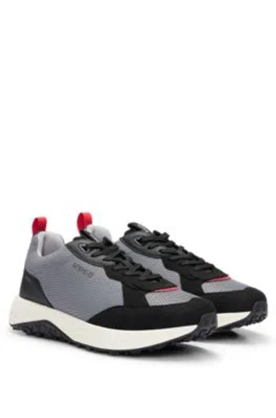Hugo Boss Mixed-material Trainers With Honeycomb Mesh In Grey