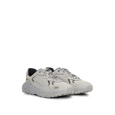 Hugo Boss Mixed-material Trainers With Leather Facings In Grey