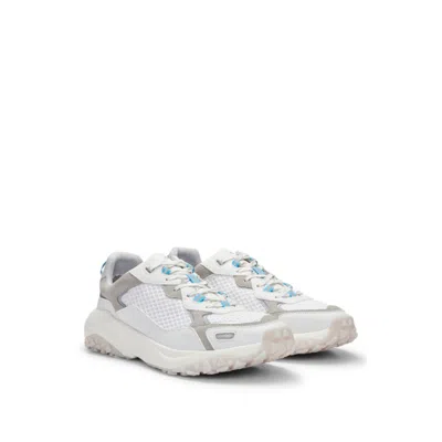 Hugo Boss Mixed-material Trainers With Leather Facings In Light Grey