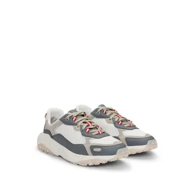 Hugo Mixed-material Trainers With Leather Facings In Light Grey