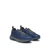 Hugo Boss Mixed-material Trainers With Logo-tape Trim In Blue