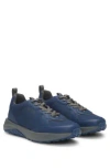 Hugo Boss Mixed-material Trainers With Logo-tape Trim In Dark Blue