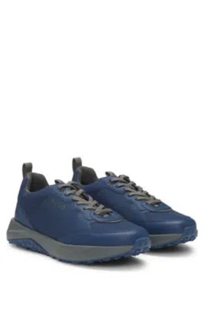 Hugo Boss Mixed-material Trainers With Logo-tape Trim In Dark Blue