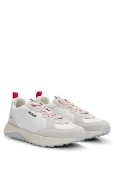 Hugo Boss Mixed-material Trainers With Nappa Leather In Light Grey