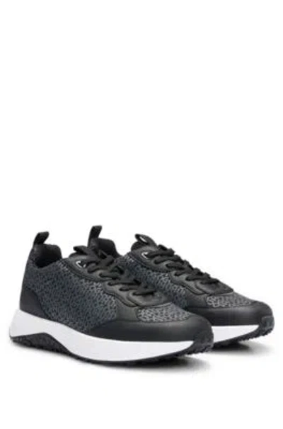 Hugo Mixed-material Trainers With Repeat-logo Details In Black