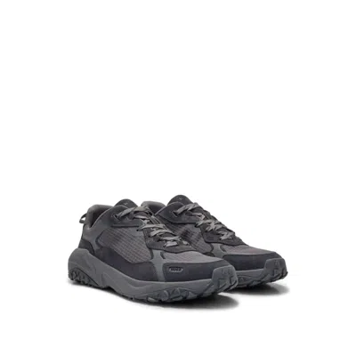 Hugo Boss Mixed-material Trainers With Ripstop Mesh In Dark Grey