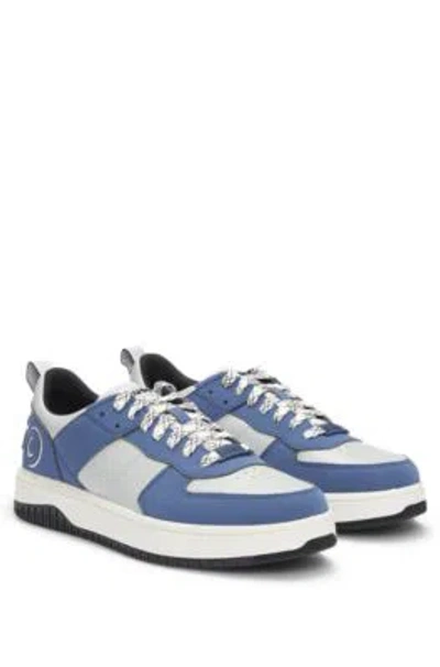Hugo Boss Mixed-material Trainers With Two Sets Of Laces In Light Blue