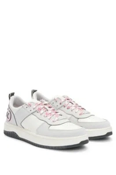 Hugo Boss Mixed-material Trainers With Two Sets Of Laces In Light Grey