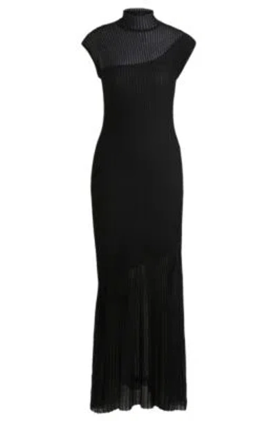 Hugo Boss Mock-neck Dress In Crepe Fabric With Opaque Details In Black