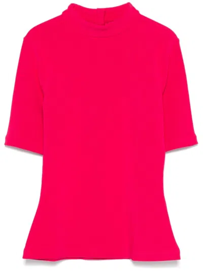 Hugo Boss Mock-neck Ribbed Top In Pink