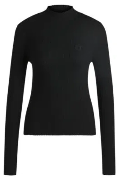 Hugo Boss Mock-neck Sweater With Embroidered Happy Hugo Logo In Black
