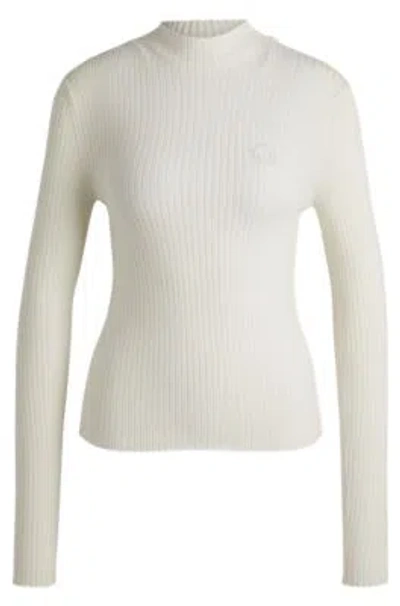 Hugo Boss Mock-neck Sweater With Embroidered Happy Hugo Logo In White
