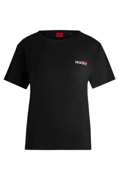 Hugo Boss Modal-blend Pyjama T-shirt With Seasonal Logo Print In Black