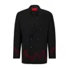 Hugo Boss Modern-fit Double-breasted Jacket With Flame Embroidery In Black