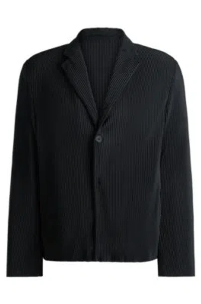 Hugo Boss Modern-fit Jacket In Jersey With Pliss Pleats In Black