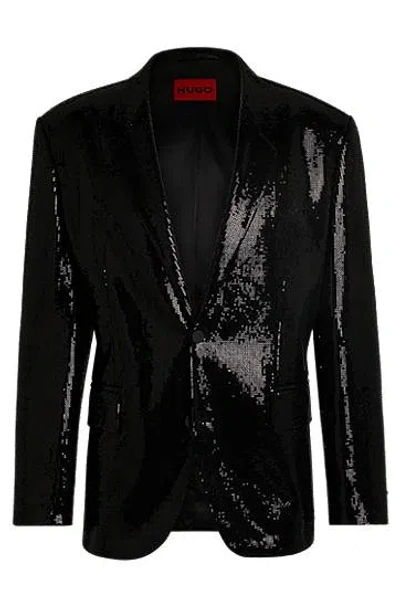 Hugo Boss Modern-fit Jacket In Sequinned Stretch Fabric In Black