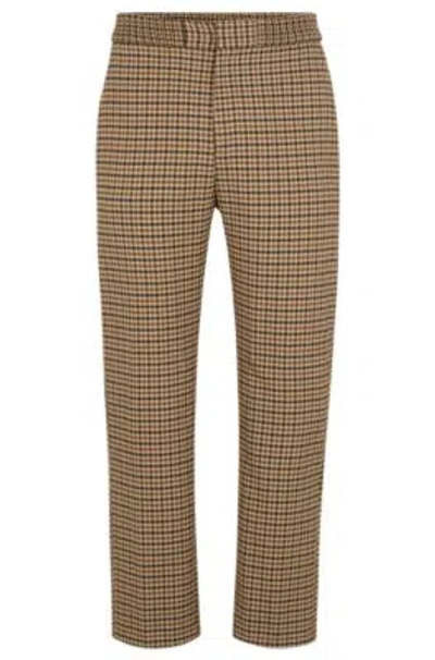 Hugo Modern-fit Trousers In Houndstooth Stretch Material In Dark Brown