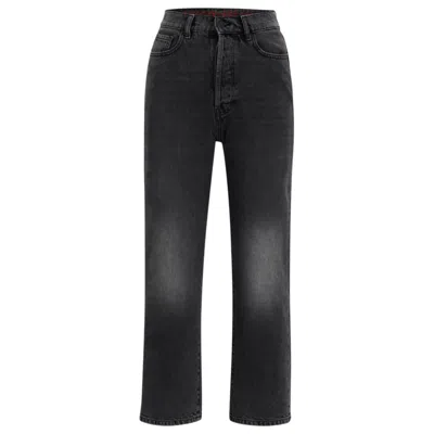 Hugo Modern-fit Wide-leg Jeans In Black Denim In Dark Grey