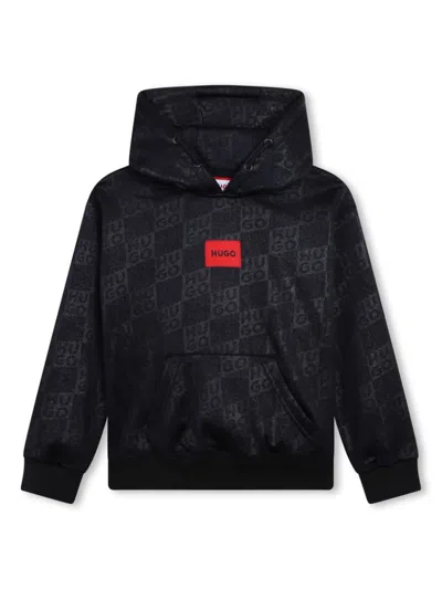 Hugo Boss Kids' Monogram-pattern Hoodie In Black