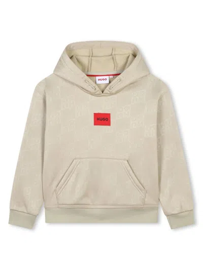 Hugo Boss Kids' Monogram-pattern Hoodie In Neutrals