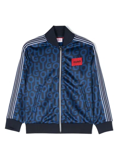 Hugo Boss Kids' Monogram-pattern Striped Bomber Jacket In Blue