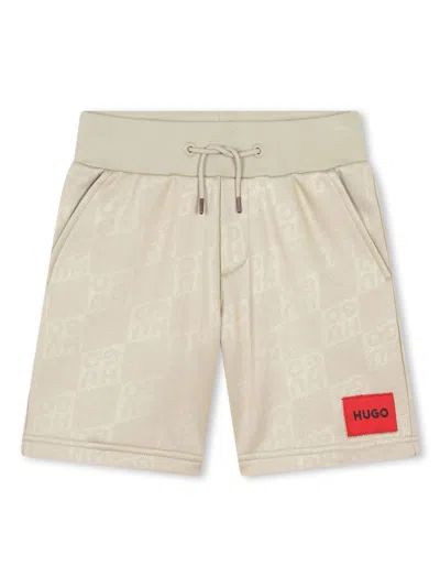 Hugo Boss Kids' Monogram-pattern Track Shorts In Beige