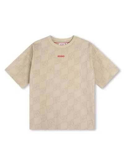 Hugo Boss Kids' Monogram-print Cotton T-shirt In Nude