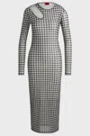 Hugo Boss Houndstooth Mesh Midi Dress With Cut-out Neckline