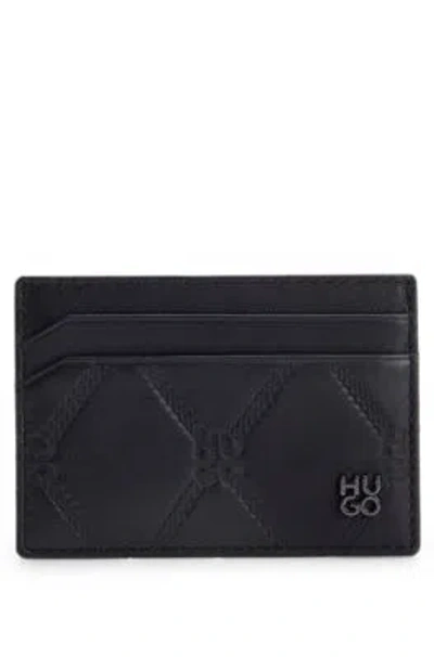 Hugo Boss Nappa-leather Card Holder With Stacked Logos In Black