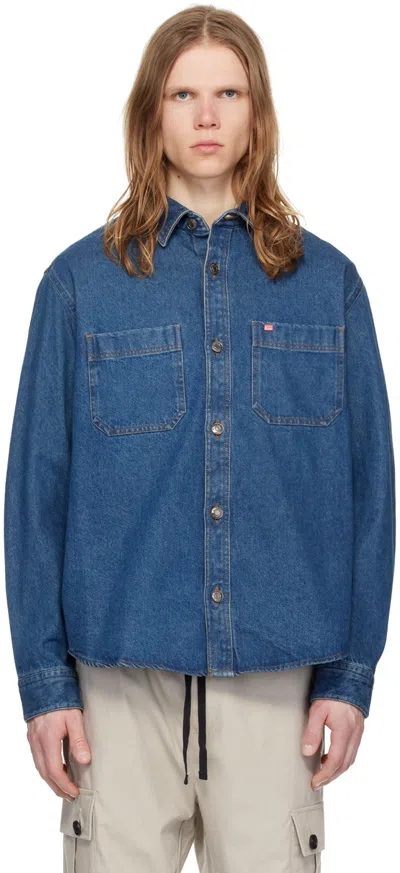 Hugo Navy Patch Pocket Denim Shirt In 442-turquoise/aqua