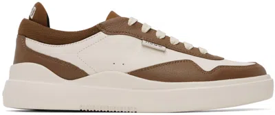 Hugo Off-white & Brown Leather Lace-up Sneakers In 241-open Brown