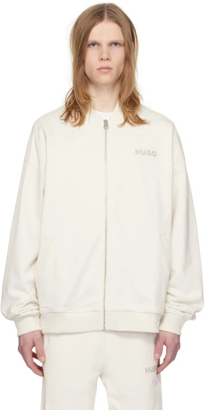 Hugo Off-white Embroidered Bomber Jacket In 121-open White