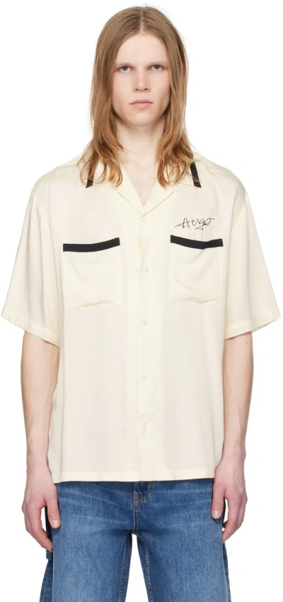 Hugo Off-white Embroidered Shirt In 121-open White