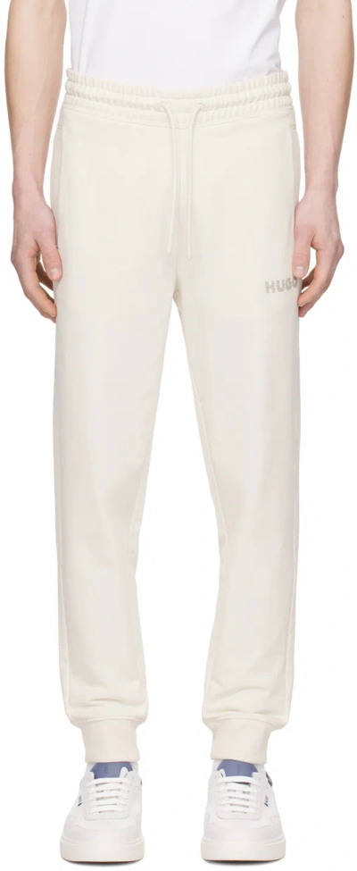 Hugo Off-white Embroidered Sweatpants In 121-open White
