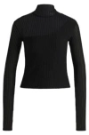 Hugo Boss Ottoman-structure Top With Sheer And Opaque Details In Black