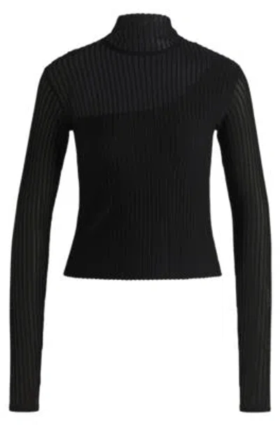 Hugo Boss Ottoman-structure Top With Sheer And Opaque Details In Black
