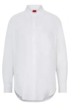 Hugo Boss Oversize-fit Blouse In Cotton Canvas With Point Collar In White