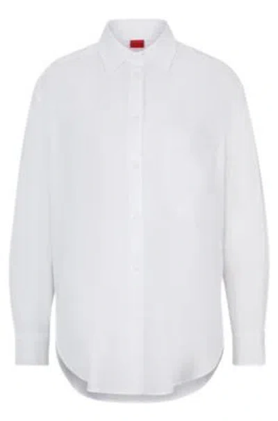 Hugo Boss Oversize-fit Blouse In Cotton Canvas With Point Collar In White